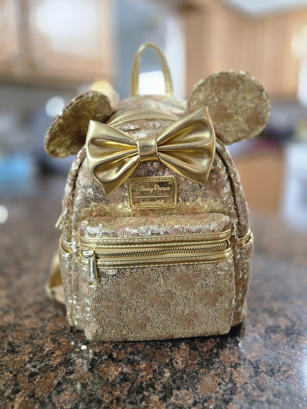 Loungefly Gold Sequin Minnie Ear Mini Backpack